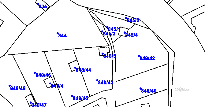 Parcela st. 848/5 v KÚ Ruprechtice, Katastrální mapa