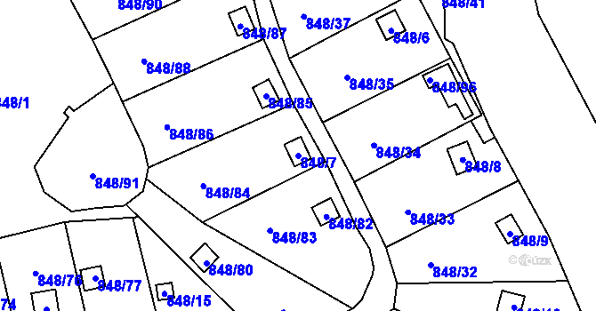 Parcela st. 848/7 v KÚ Ruprechtice, Katastrální mapa