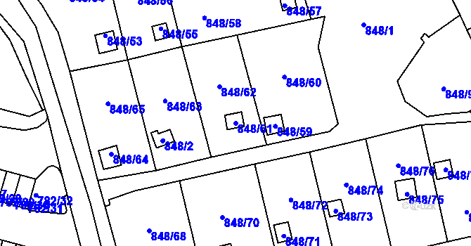 Parcela st. 848/61 v KÚ Ruprechtice, Katastrální mapa