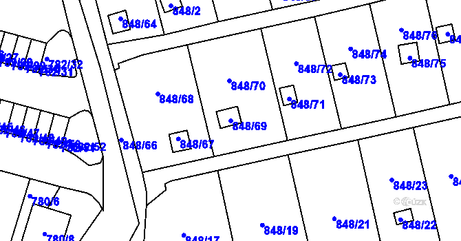 Parcela st. 848/69 v KÚ Ruprechtice, Katastrální mapa