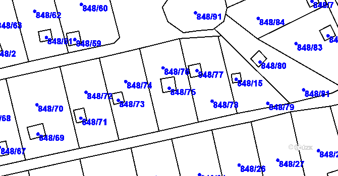 Parcela st. 848/75 v KÚ Ruprechtice, Katastrální mapa