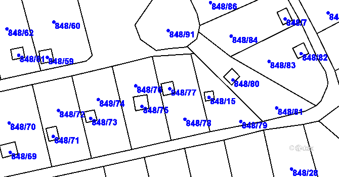 Parcela st. 848/77 v KÚ Ruprechtice, Katastrální mapa