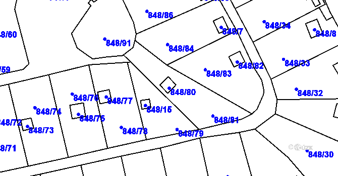 Parcela st. 848/80 v KÚ Ruprechtice, Katastrální mapa