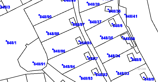Parcela st. 848/85 v KÚ Ruprechtice, Katastrální mapa