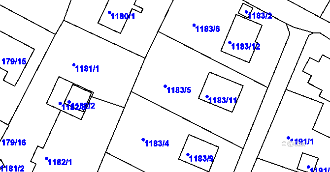 Parcela st. 1183/5 v KÚ Ruprechtice, Katastrální mapa