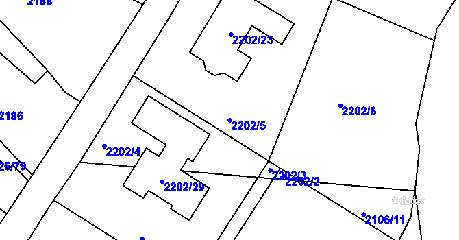 Parcela st. 2202/5 v KÚ Ruprechtice, Katastrální mapa