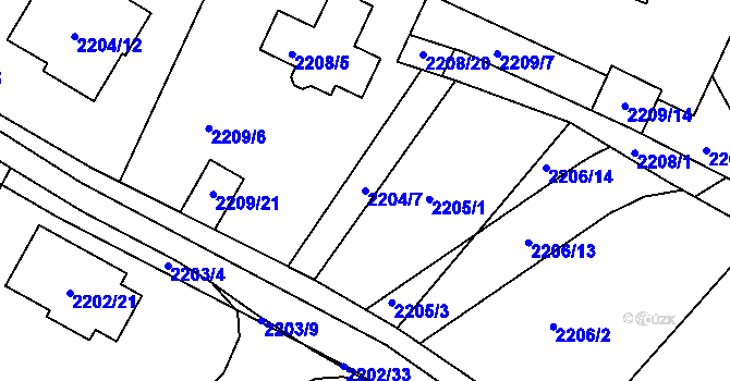 Parcela st. 2204/7 v KÚ Ruprechtice, Katastrální mapa