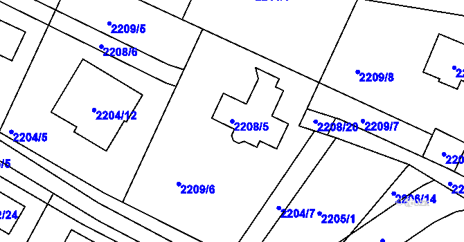 Parcela st. 2208/5 v KÚ Ruprechtice, Katastrální mapa