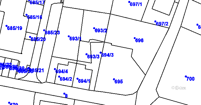 Parcela st. 694/3 v KÚ Ruprechtice, Katastrální mapa