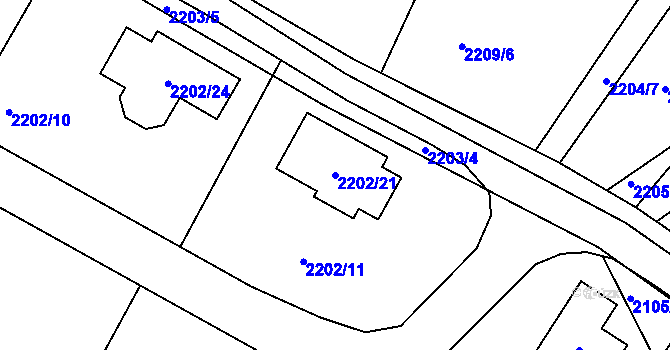 Parcela st. 2202/21 v KÚ Ruprechtice, Katastrální mapa