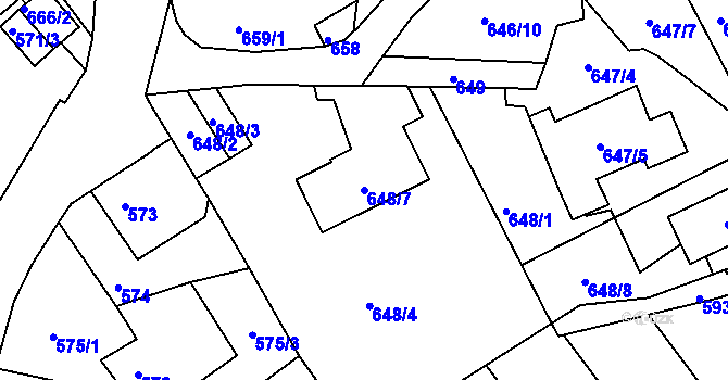 Parcela st. 648/7 v KÚ Ruprechtice, Katastrální mapa