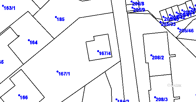 Parcela st. 167/4 v KÚ Ruprechtice, Katastrální mapa