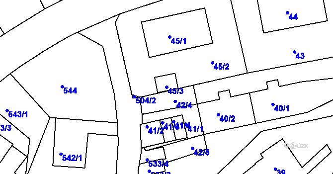 Parcela st. 45/3 v KÚ Ruprechtice, Katastrální mapa