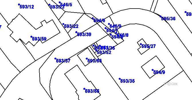 Parcela st. 593/52 v KÚ Ruprechtice, Katastrální mapa