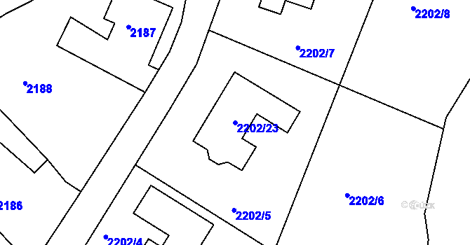 Parcela st. 2202/23 v KÚ Ruprechtice, Katastrální mapa