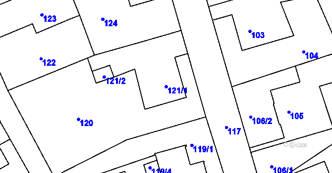 Parcela st. 121/1 v KÚ Ruprechtice, Katastrální mapa