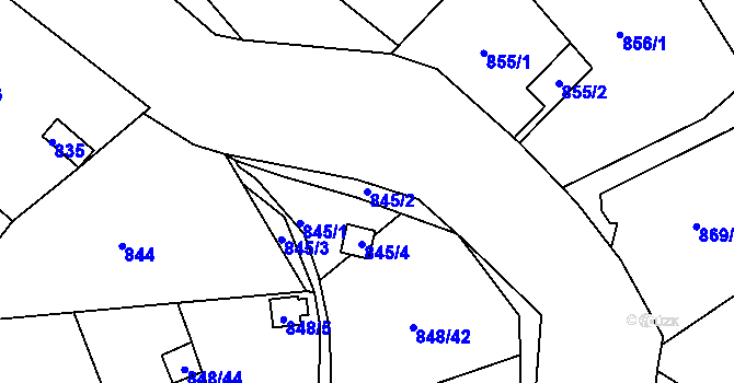 Parcela st. 845/2 v KÚ Ruprechtice, Katastrální mapa