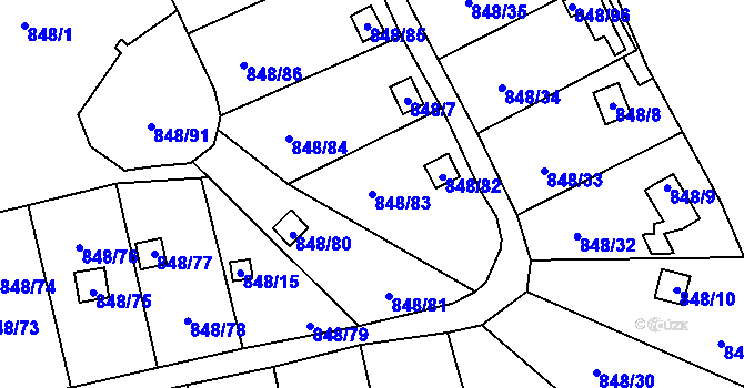 Parcela st. 848/83 v KÚ Ruprechtice, Katastrální mapa