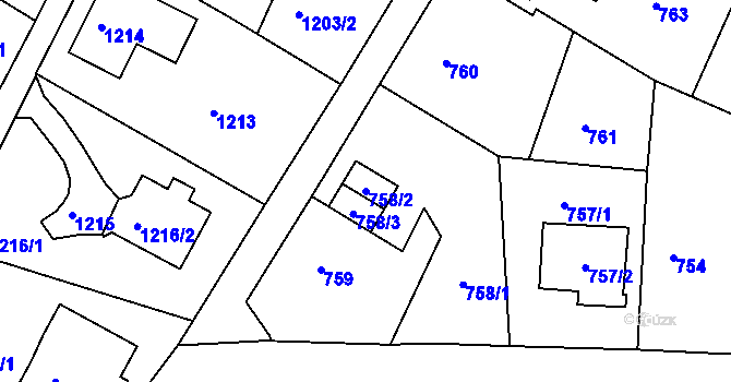 Parcela st. 758/2 v KÚ Ruprechtice, Katastrální mapa