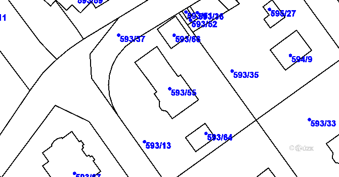 Parcela st. 593/55 v KÚ Ruprechtice, Katastrální mapa