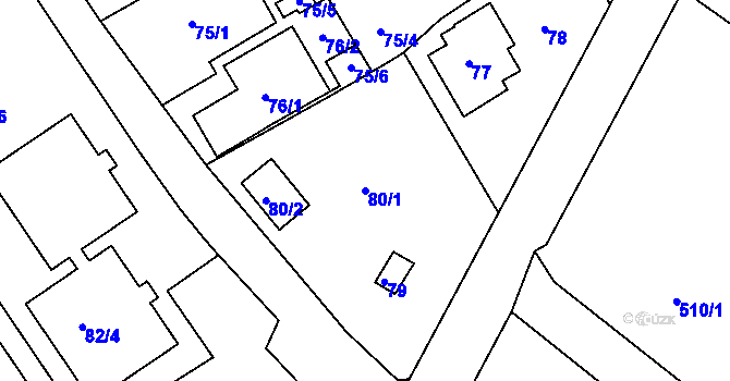 Parcela st. 80/1 v KÚ Ruprechtice, Katastrální mapa