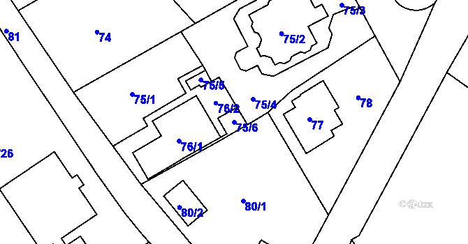 Parcela st. 75/6 v KÚ Ruprechtice, Katastrální mapa