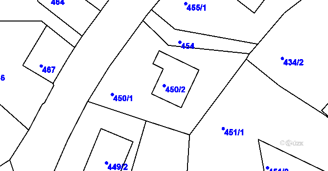 Parcela st. 450/2 v KÚ Ruprechtice, Katastrální mapa