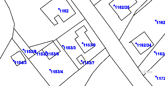 Parcela st. 1153/9 v KÚ Ruprechtice, Katastrální mapa