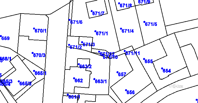 Parcela st. 671/12 v KÚ Ruprechtice, Katastrální mapa