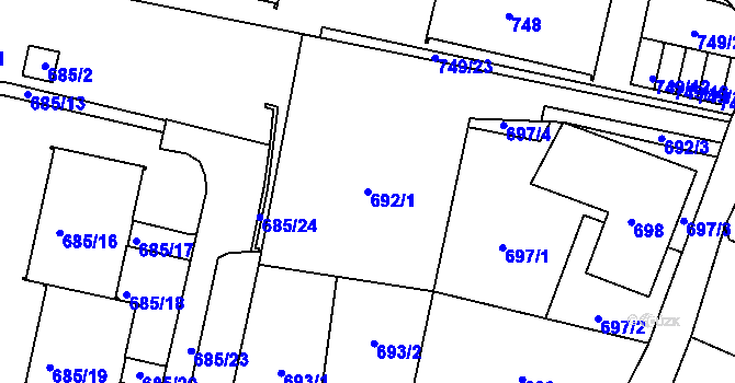 Parcela st. 692/1 v KÚ Ruprechtice, Katastrální mapa