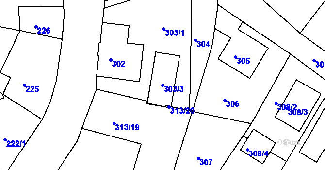Parcela st. 303/3 v KÚ Ruprechtice, Katastrální mapa