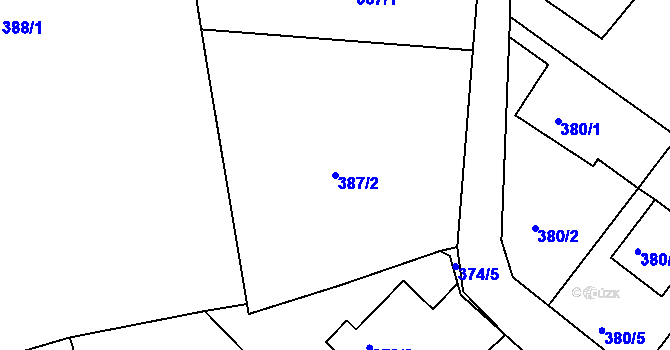 Parcela st. 387/2 v KÚ Ruprechtice, Katastrální mapa