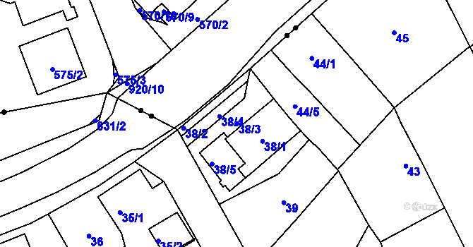 Parcela st. 38/3 v KÚ Nové Pavlovice, Katastrální mapa