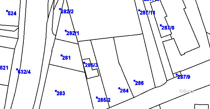 Parcela st. 285/1 v KÚ Nové Pavlovice, Katastrální mapa
