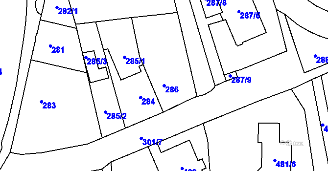 Parcela st. 286 v KÚ Nové Pavlovice, Katastrální mapa