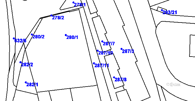 Parcela st. 287/10 v KÚ Nové Pavlovice, Katastrální mapa