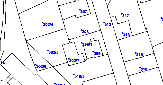 Parcela st. 310/1 v KÚ Nové Pavlovice, Katastrální mapa