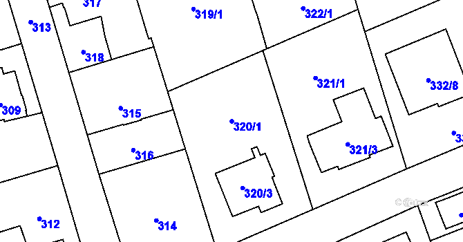 Parcela st. 320/1 v KÚ Nové Pavlovice, Katastrální mapa