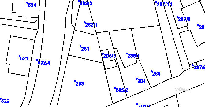 Parcela st. 285/3 v KÚ Nové Pavlovice, Katastrální mapa