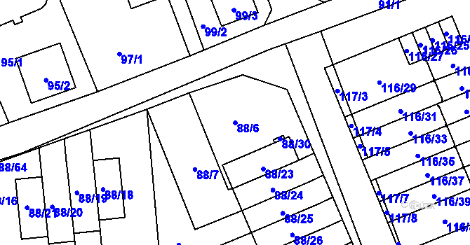Parcela st. 88/6 v KÚ Staré Pavlovice, Katastrální mapa