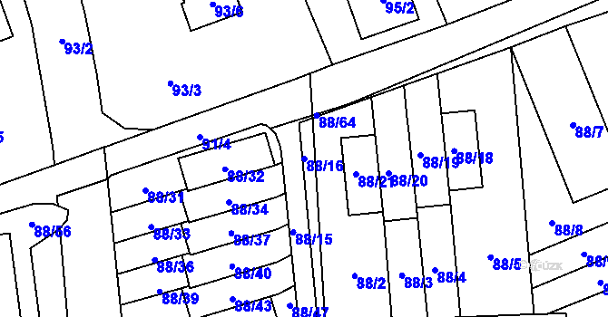 Parcela st. 88/16 v KÚ Staré Pavlovice, Katastrální mapa
