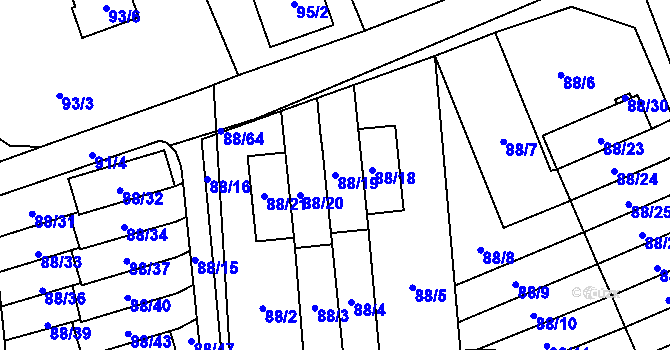 Parcela st. 88/19 v KÚ Staré Pavlovice, Katastrální mapa