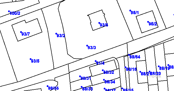 Parcela st. 93/3 v KÚ Staré Pavlovice, Katastrální mapa