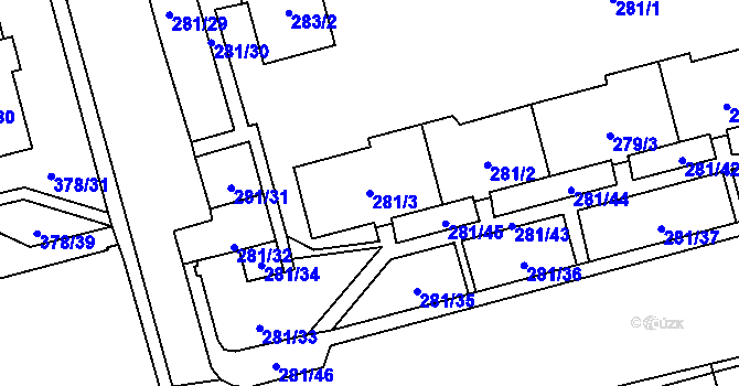 Parcela st. 281/3 v KÚ Staré Pavlovice, Katastrální mapa