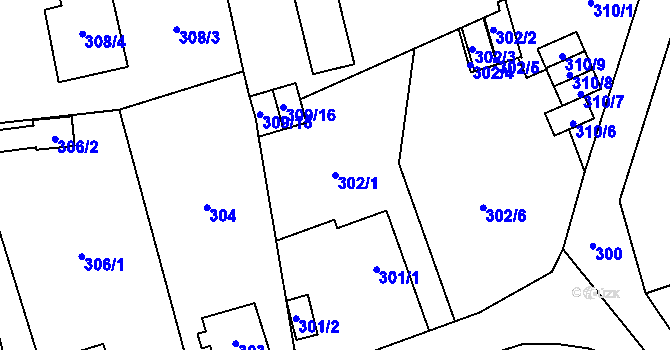 Parcela st. 302/1 v KÚ Staré Pavlovice, Katastrální mapa