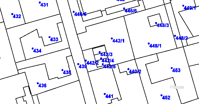 Parcela st. 442/3 v KÚ Staré Pavlovice, Katastrální mapa
