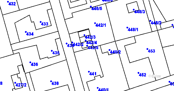 Parcela st. 442/5 v KÚ Staré Pavlovice, Katastrální mapa