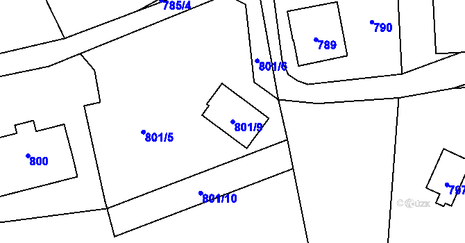 Parcela st. 801/9 v KÚ Staré Pavlovice, Katastrální mapa