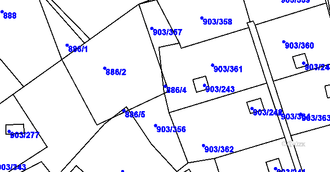 Parcela st. 886/4 v KÚ Staré Pavlovice, Katastrální mapa