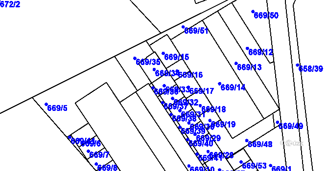 Parcela st. 669/33 v KÚ Staré Pavlovice, Katastrální mapa